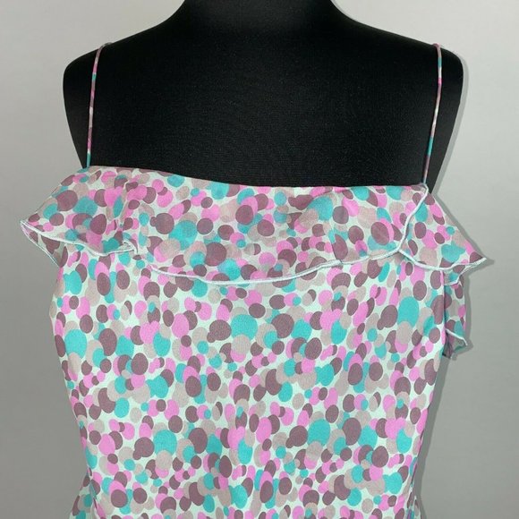 Monsoon USA 14 Polka Dot Abstract Ruffle Accent Tank Top Lined NWD - Picture 2 of 12
